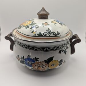 ASTA Enamelware Amsterdam Casserole Pot‎ w/ Lid Floral Dutch Oven Germany 3Qt